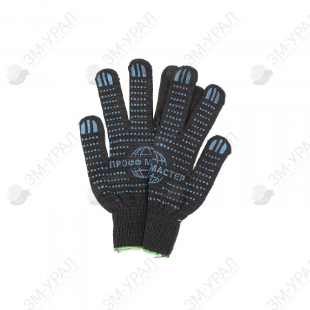 Перчатки трикотажные черные с ПВХ Точка 4-нитка (10 класс)
